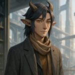 構造都市に佇む獣人青年アルジ、副業戦略を論理で選ぶ姿を描いた8Kセミリアリスティックな横長ビジュアル