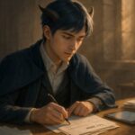 確定申告の時短術を考える青年の横長構図｜Wide composition of a young man pondering time-saving tax methods