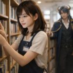 成長のために体を動かすアルバイトに取り組む学生と その姿を少し離れた場所から見守る先輩メンターの夜のポートレート A college age part time worker moving their body on the job while a mentor like figure quietly watches from a distance at night